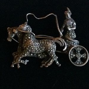 925 Silver Marcasite Articulated Roman Chariot Brooch